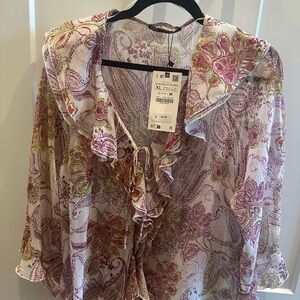 Zara Multicolor Paisley Ruffle Blouse